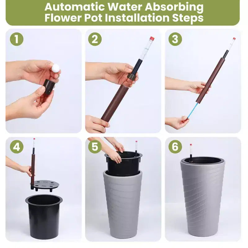 Lot de 2 jardinières hautes grises auto-arrosantes 23 pots de fleurs avec indicateur de niveau d'eau et trous de drainage pour usage intérieur et extérieur