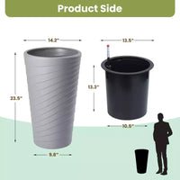 Jardinières hautes à arrosage automatique grises lot de 2, pots de fleurs 23 avec indicateur de niveau d'eau, trous de drainage pour usage intérieur et extérieur
