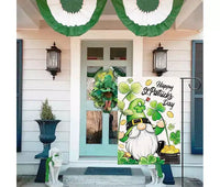 Lomsoe Happy St Patricks Day Drapeau de jardin gnome, drapeau de cour trèfle, décor extérieur de cour de ferme, cadeau de la Saint-Patrick, simple face 12x18 pouces