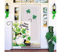 Lomsoe Happy St Patricks Day Drapeau de jardin gnome, drapeau de cour trèfle, décor extérieur de cour de ferme, cadeau de la Saint-Patrick, simple face 12x18 pouces