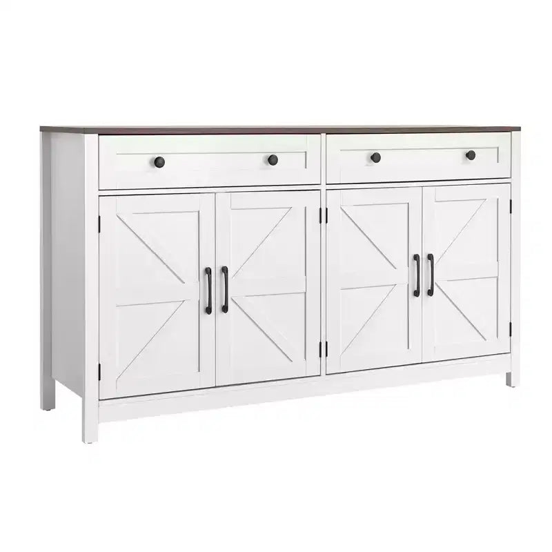 Meuble de Bar à Café VEVOR, Table de Bar à Café de Ferme avec 2 Tiroirs, Buffet avec 4 Portes Coulissantes, 139,9 x 39,4 x 80 cm, Blanc