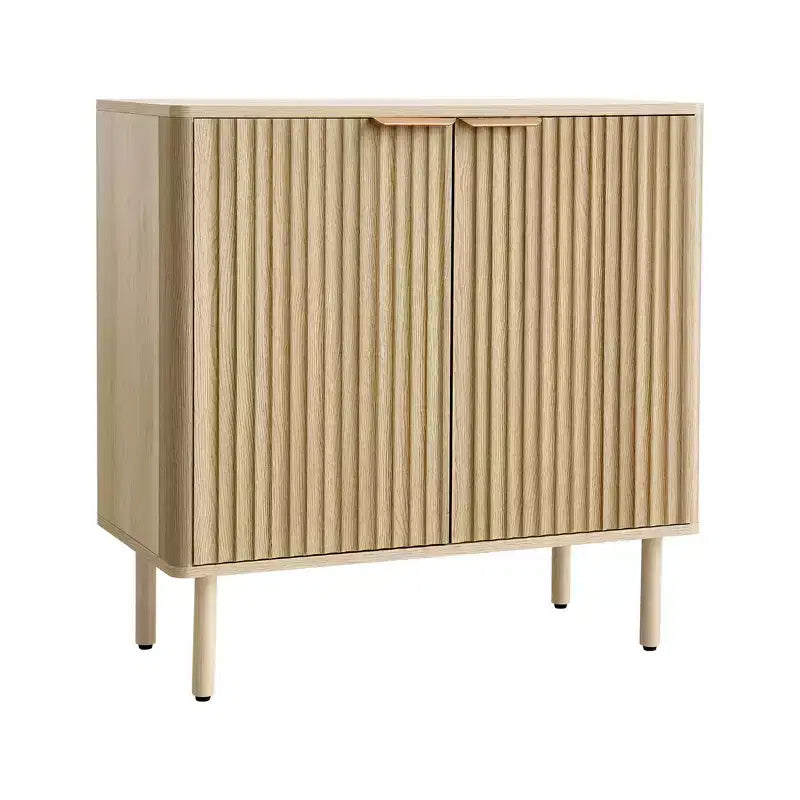 VEVOR meuble de bar à café, table de bar à café cannelée mid-century avec rangement à 2 niveaux, buffet avec 2 portes de grange, 31,5 x 14,7 x 31,5 in, chêne