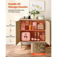 VEVOR meuble de bar à café, table de bar à café cannelée mid-century avec rangement à 2 niveaux, buffet avec 2 portes de grange, 31,5 x 14,7 x 31,5 in, chêne