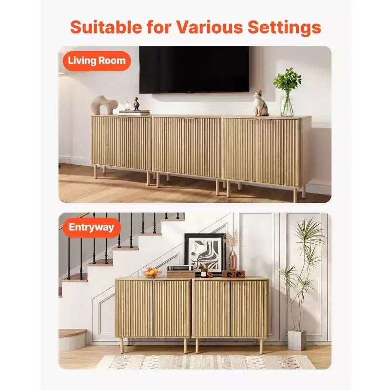 VEVOR meuble de bar à café, table de bar à café cannelée mid-century avec rangement à 2 niveaux, buffet avec 2 portes de grange, 31,5 x 14,7 x 31,5 in, chêne