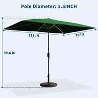 Parasol de terrasse rectangulaire 6,5x10 pi, parasol d'extérieur rectangulaire avec inclinaison par bouton-poussoir et manivelle, parasol de marché 6 baleines robustes protection UV