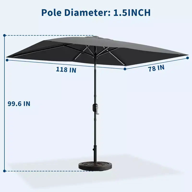 Parasol de terrasse rectangulaire 6,5x10 pi, parasol d'extérieur rectangulaire avec inclinaison par bouton-poussoir et manivelle, parasol de marché 6 baleines robustes protection UV