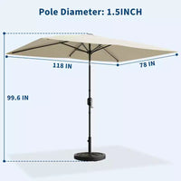 Parasol de terrasse rectangulaire 6,5x10 pi, parasol d'extérieur rectangulaire avec inclinaison par bouton-poussoir et manivelle, parasol de marché 6 baleines robustes protection UV