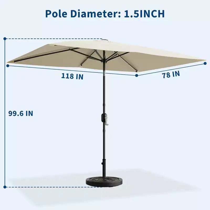 Parasol de terrasse rectangulaire 6,5x10 pi, parasol d'extérieur rectangulaire avec inclinaison par bouton-poussoir et manivelle, parasol de marché 6 baleines robustes protection UV