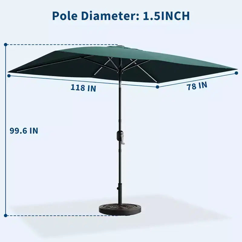 Parasol de terrasse rectangulaire 6,5x10 pi, parasol d'extérieur rectangulaire avec inclinaison par bouton-poussoir et manivelle, parasol de marché 6 baleines robustes protection UV