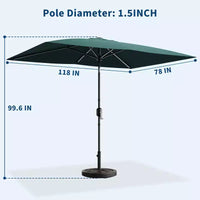 Parasol de terrasse rectangulaire 6,5x10 pi, parasol d'extérieur rectangulaire avec inclinaison par bouton-poussoir et manivelle, parasol de marché 6 baleines robustes protection UV