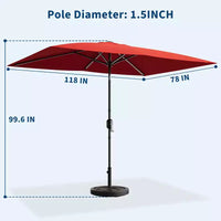 Parasol de terrasse rectangulaire 6,5x10 pi, parasol d'extérieur rectangulaire avec inclinaison par bouton-poussoir et manivelle, parasol de marché 6 baleines robustes protection UV