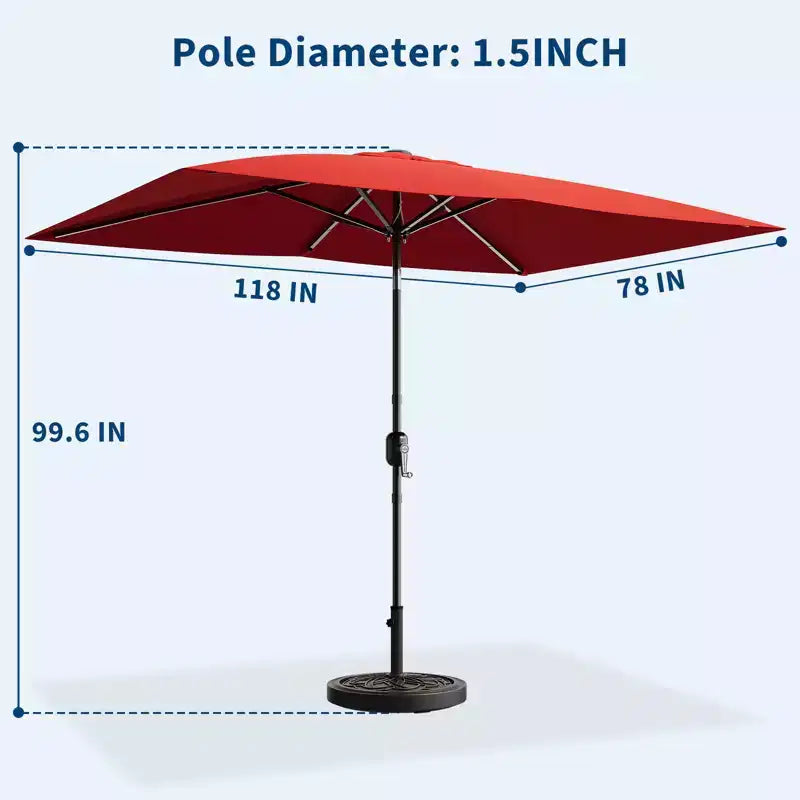 Parasol de terrasse rectangulaire 6,5x10 pi, parasol d'extérieur rectangulaire avec inclinaison par bouton-poussoir et manivelle, parasol de marché 6 baleines robustes protection UV