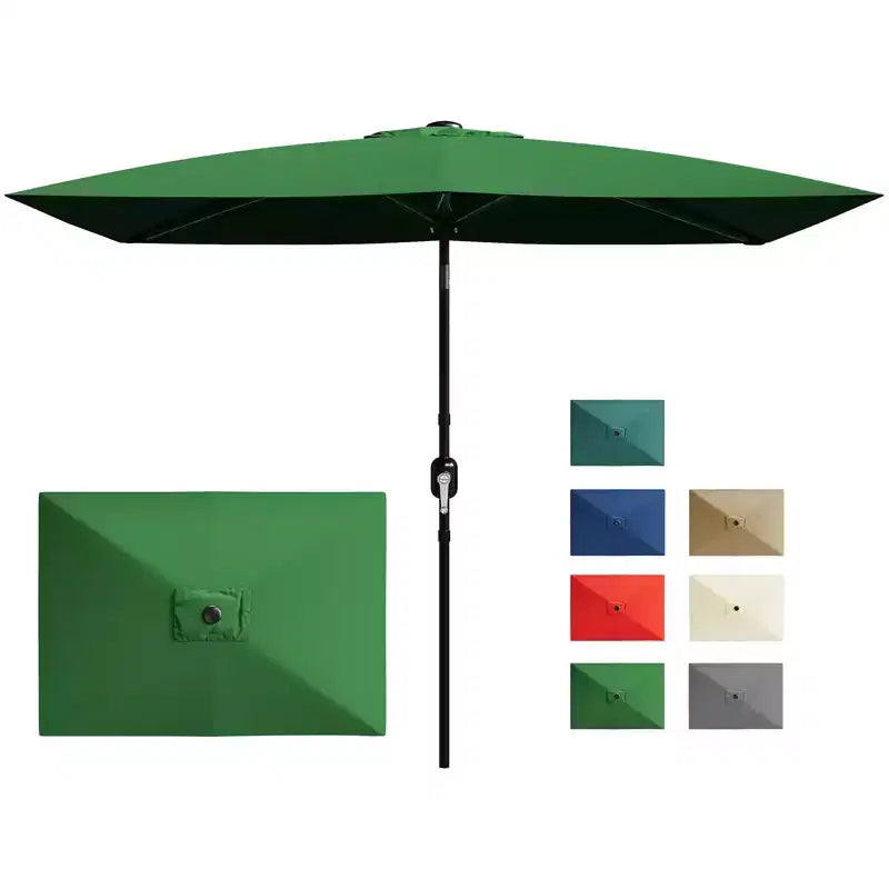Parasol de terrasse rectangulaire 6,5x10 pi, parasol d'extérieur rectangulaire avec inclinaison par bouton-poussoir et manivelle, parasol de marché 6 baleines robustes protection UV