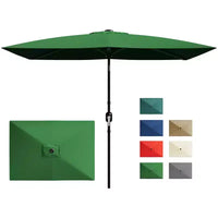 Parasol de terrasse rectangulaire 6,5x10 pi, parasol d'extérieur rectangulaire avec inclinaison par bouton-poussoir et manivelle, parasol de marché 6 baleines robustes protection UV