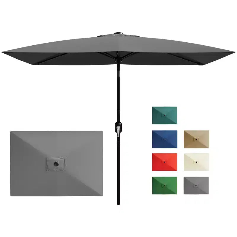 Parasol de terrasse rectangulaire 6,5x10 pi, parasol d'extérieur rectangulaire avec inclinaison par bouton-poussoir et manivelle, parasol de marché 6 baleines robustes protection UV