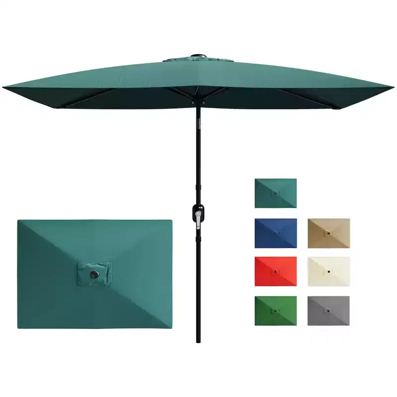 Parasol de terrasse rectangulaire 6,5x10 pi, parasol d'extérieur rectangulaire avec inclinaison par bouton-poussoir et manivelle, parasol de marché 6 baleines robustes protection UV
