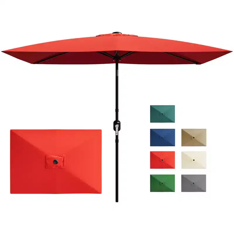 Parasol de terrasse rectangulaire 6,5x10 pi, parasol d'extérieur rectangulaire avec inclinaison par bouton-poussoir et manivelle, parasol de marché 6 baleines robustes protection UV