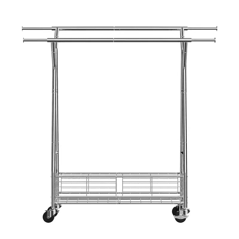 Porte-vêtements VEVOR, portant à vêtements roulant avec 2 tringles et panier de rangement, capacité de charge de 150 kg, argent