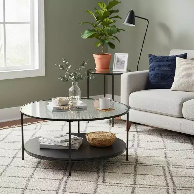 GDFStudio Carson Ensemble table basse et table d'appoint rondes modernes en métal 2 pièces avec plateau en verre