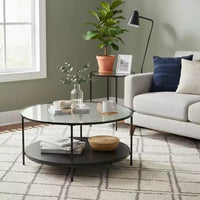 GDFStudio Carson Ensemble table basse et table d'appoint rondes modernes en métal 2 pièces avec plateau en verre