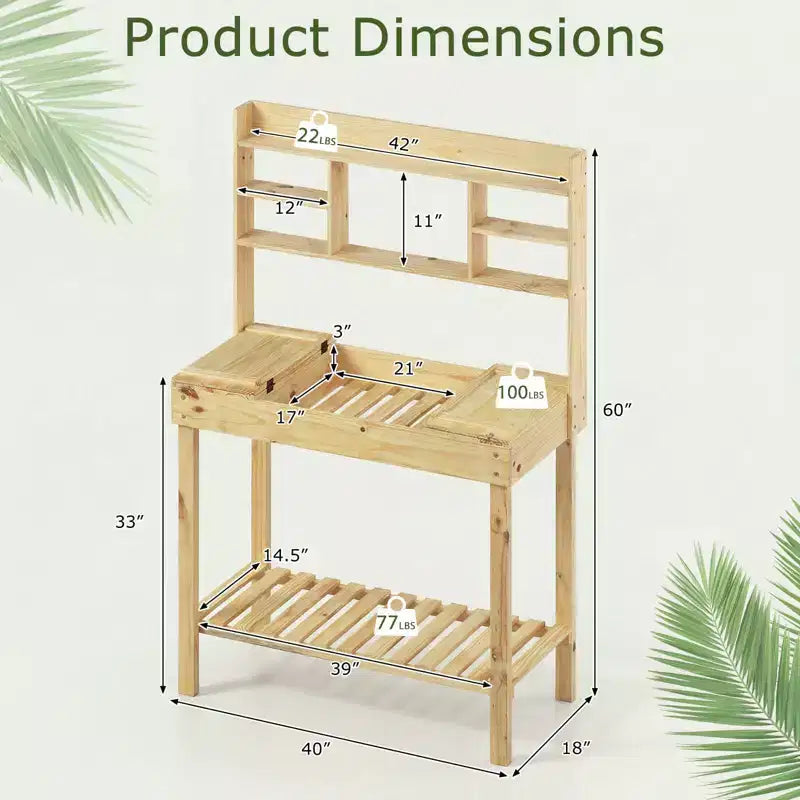 Costway Table de rempotage avec plateau rabattable, étagères de rangement pour patio, porche, balcon, brun/naturel