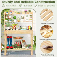 Costway Table de rempotage avec plateau rabattable, étagères de rangement pour patio, porche, balcon, brun/naturel
