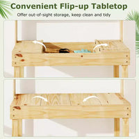Costway Table de rempotage avec plateau rabattable, étagères de rangement pour patio, porche, balcon, brun/naturel