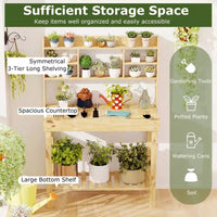 Costway Table de rempotage avec plateau rabattable, étagères de rangement pour patio, porche, balcon, brun/naturel
