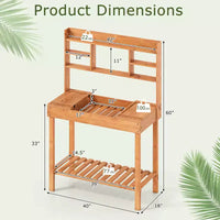 Costway Table de rempotage avec plateau rabattable, étagères de rangement pour patio, porche, balcon, brun/naturel