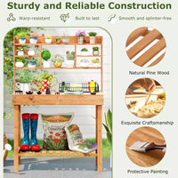 Costway Table de rempotage avec plateau rabattable, étagères de rangement pour patio, porche, balcon, brun/naturel