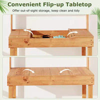 Costway Table de rempotage avec plateau rabattable, étagères de rangement pour patio, porche, balcon, brun/naturel