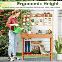 Costway Table de rempotage avec plateau rabattable, étagères de rangement pour patio, porche, balcon, brun/naturel