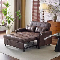 Canapé-lit convertible inclinable en cuir rembourré anti-griffes pour petits espaces avec coussins