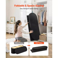 Banc de rangement ovale VEVOR, banc pliant en polaire Teddy pour le bout du lit, coffre de rangement pliant rembourré avec grand espace de rangement, 300 kg, noir