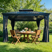 Clihome Gazebo à toit rigide 12'x14', cadre en aluminium, double toit, protection UV, rideaux et moustiquaire, gazebo permanent de patio extérieur