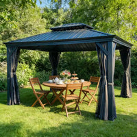 Clihome Gazebo à toit rigide 12'x14', cadre en aluminium, double toit, protection UV, rideaux et moustiquaire, gazebo permanent de patio extérieur