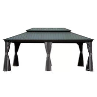 Tonnelle à toit rigide Clihome 12'x 20' grise - Cadre en aluminium double toit avec rideaux et moustiquaires