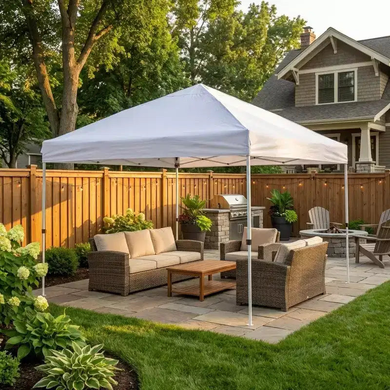 DobleePy Tente à auvent blanche 3x6 m, montage facile, hauteur réglable, imperméable et résistante aux UV, sans parois latérales, pour fête en extérieur et jardin