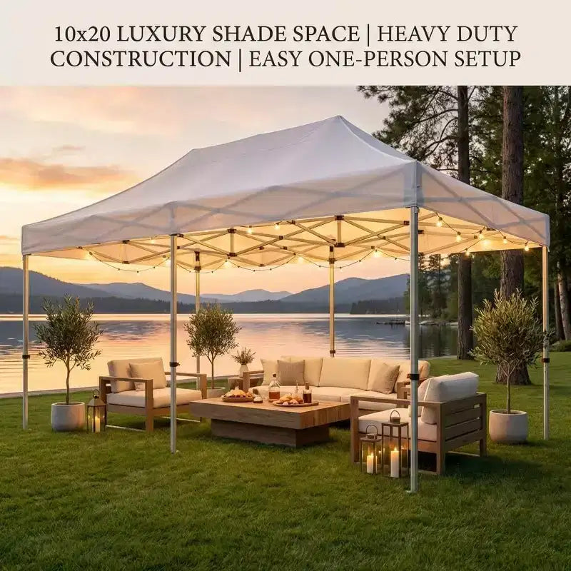 DobleePy Tente à auvent blanche 3x6 m, montage facile, hauteur réglable, imperméable et résistante aux UV, sans parois latérales, pour fête en extérieur et jardin
