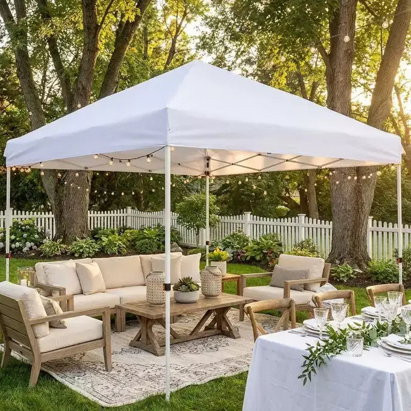 DobleePy Tente à auvent blanche 3x6 m, montage facile, hauteur réglable, imperméable et résistante aux UV, sans parois latérales, pour fête en extérieur et jardin