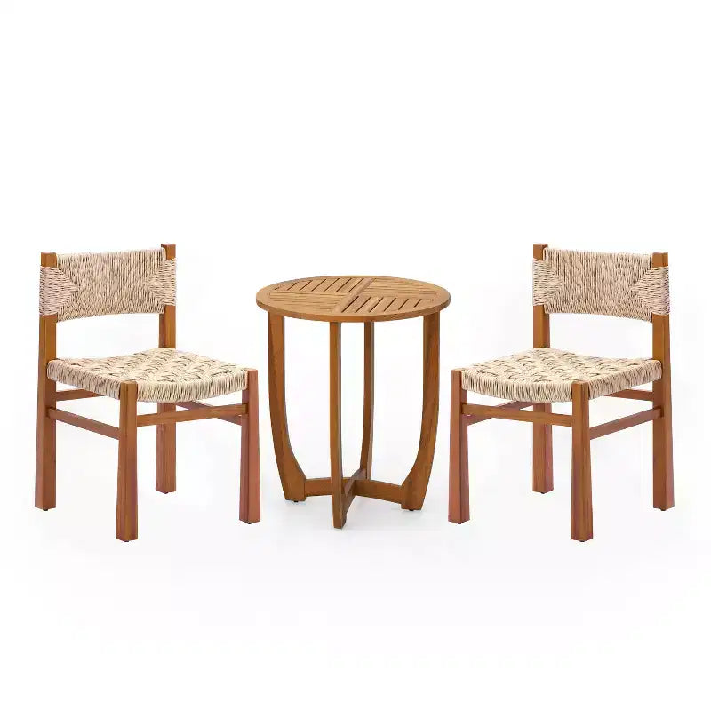Christopher Knight Home Zorica Ensemble de salle à manger d'extérieur 3 pièces rustique en osier tressé et bois d'acacia