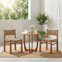 Christopher Knight Home Zorica 3 Piece Outdoor Rustic Woven Wicker Acacia Wood Dining Set