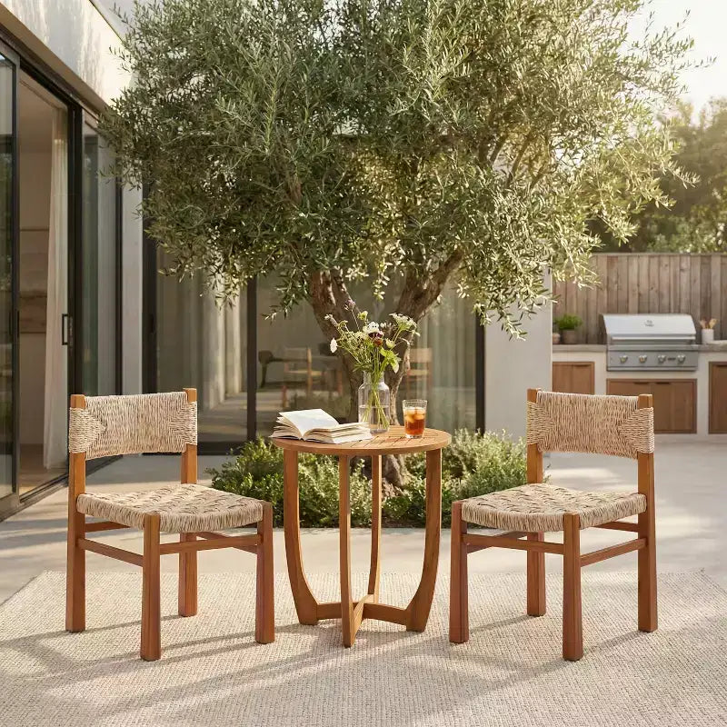 Christopher Knight Home Zorica Ensemble de salle à manger d'extérieur 3 pièces rustique en osier tressé et bois d'acacia