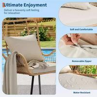 Lot de 2 chaises bohèmes en rotin, chaises de patio en osier tout temps avec coussins épais et oreillers pour piscine, patio, balcon, véranda, jardin et salon intérieur