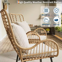 Lot de 2 chaises bohèmes en rotin, chaises de patio en osier tout temps avec coussins épais et oreillers pour piscine, patio, balcon, véranda, jardin et salon intérieur