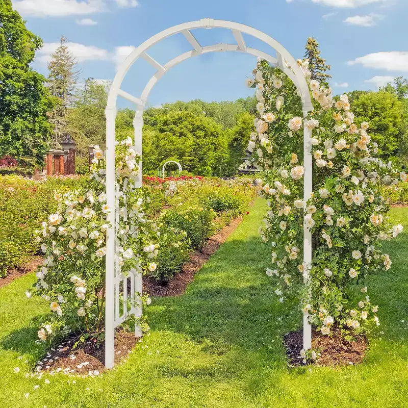 VINGLI Tonnelle de jardin en vinyle, arche de mariage en PVC pour cérémonie, treillis de jardin pour plantes grimpantes extérieures, support de toile de fond arquée