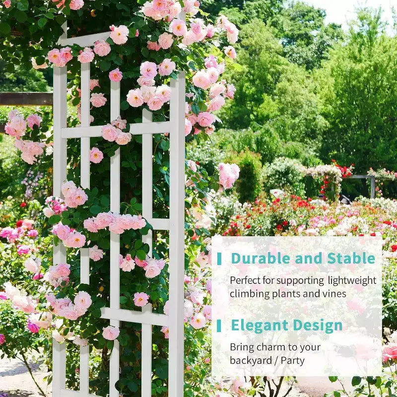 VINGLI Tonnelle de jardin en vinyle, arche de mariage en PVC pour cérémonie, treillis de jardin pour plantes grimpantes extérieures, support de toile de fond arquée