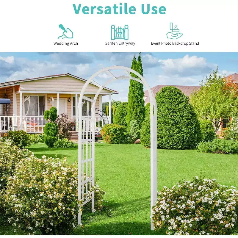 VINGLI Tonnelle de jardin en vinyle, arche de mariage en PVC pour cérémonie, treillis de jardin pour plantes grimpantes extérieures, support de toile de fond arquée