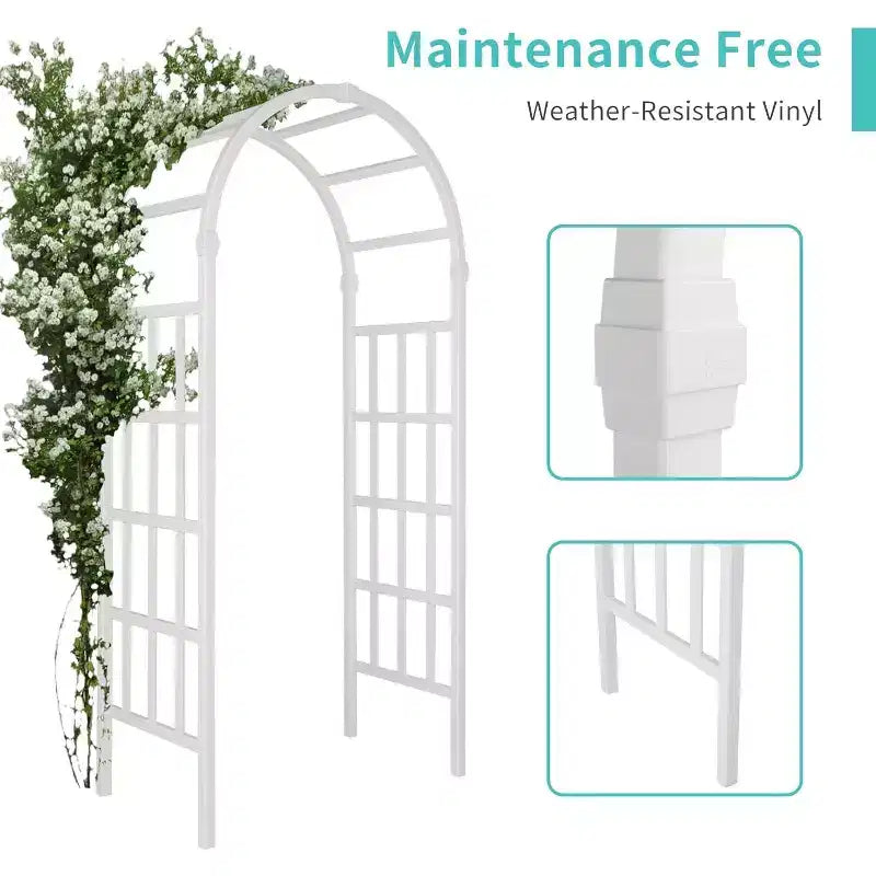 VINGLI Tonnelle de jardin en vinyle, arche de mariage en PVC pour cérémonie, treillis de jardin pour plantes grimpantes extérieures, support de toile de fond arquée