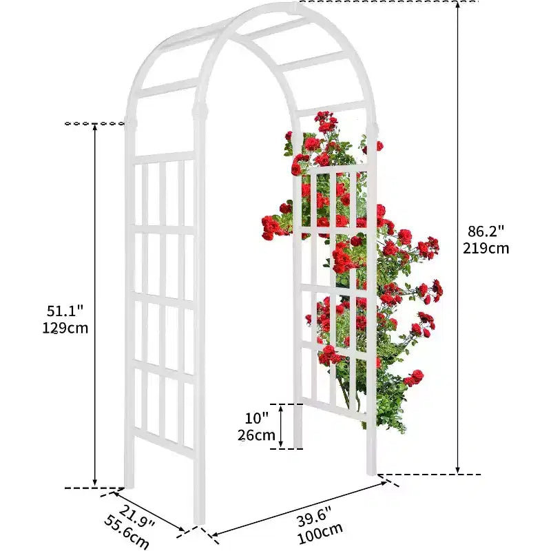 VINGLI Tonnelle de jardin en vinyle, arche de mariage en PVC pour cérémonie, treillis de jardin pour plantes grimpantes extérieures, support de toile de fond arquée